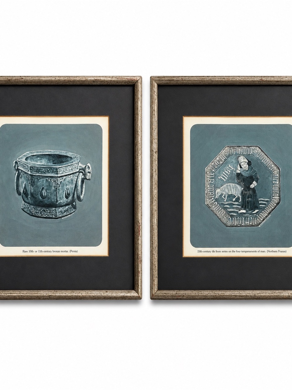 50’s Blue-Toned Antique Illustration Art Prints Set by W Llewelyn